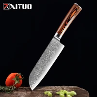 xituo kitchen damascus stainless steel santoku knife 7 inch wood handle slicing knife sushi meat cleaver fish sashimi fruit tool