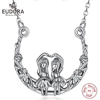 eudora real 925 sterling sisters moon pendant necklace friendship fashion fina jewelry birthday gift for girl women cy673