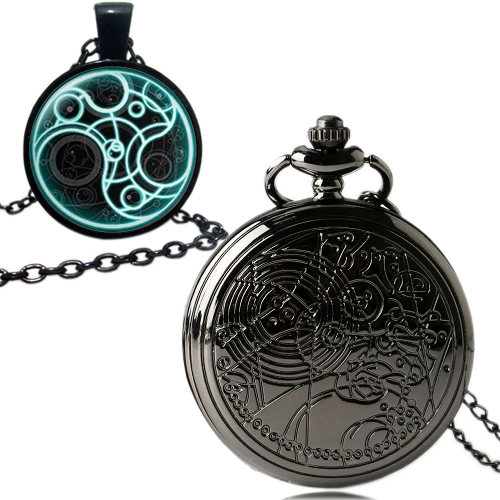 Black Steampunk Pocket Watch Engraving Design Quartz Numerals Dial Clocks Practical Pendant Chain Men's Watch Father's Day Gift