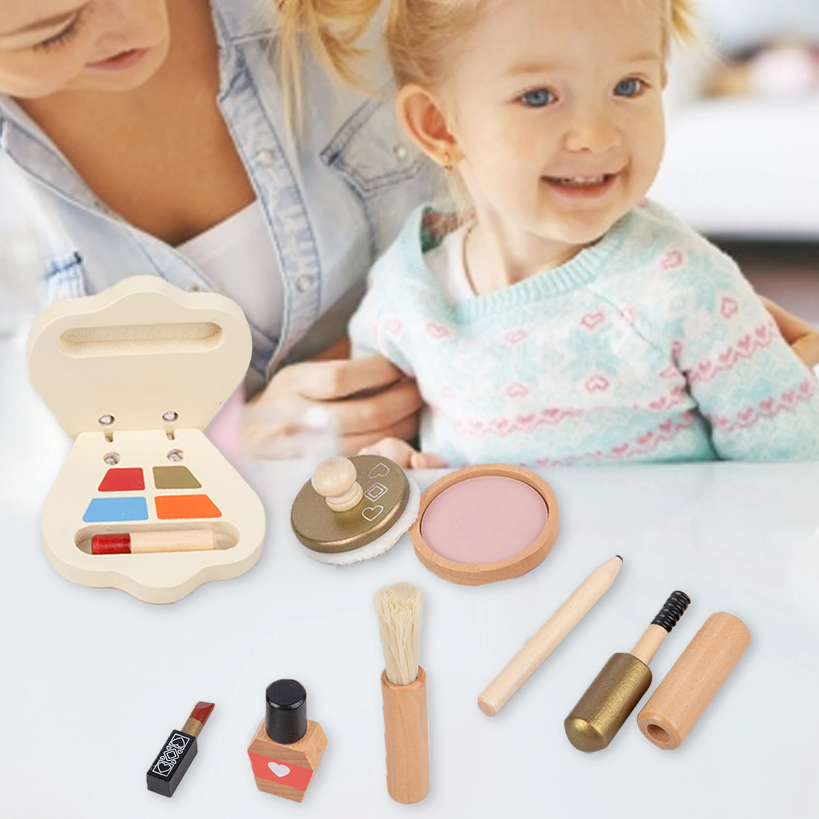 Baby Wooden Girls Make Up Set Toys Pretend Play Cosmetic Bag Beauty Hair Salon Toy Makeup Tools Kit Children Pretend Play Toys