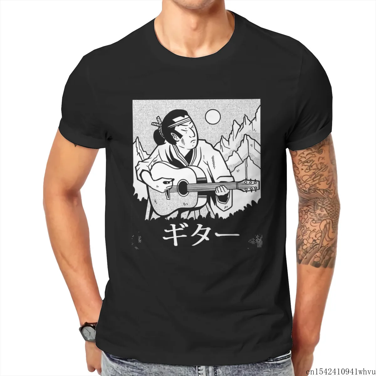

Samurai Guitar Player Samurai Rocking with Short Sleeves Men T Shirt Unisex Summer Trend Lycra O-neck Casual Size M-5XL