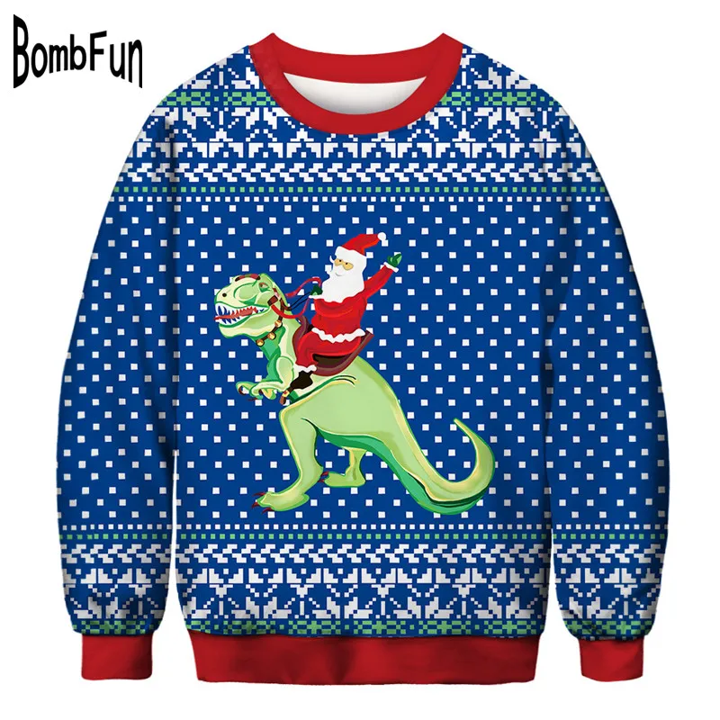 BombFun свитшоты женские с 3d принтом рождественские забавные водолазки пуловеры