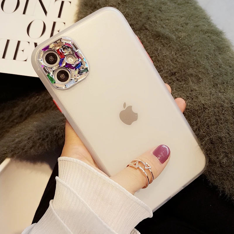 Чехол для iPhone SE2 с блестящими бриллиантами защитная матовая крышка объектива