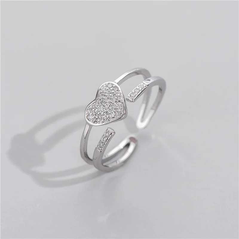 

Silver 925 Jewelry For Women Sterling Silver INS Simple Double Layer Cutout Heart-Shaped Open Ring Adjustable Ring