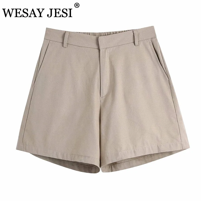 

WESAY JESI Summer High Waist Shorts Female Fashion Simple Solid Color Office Lady Casual Loose Suit Short Chic Pocket Decoration
