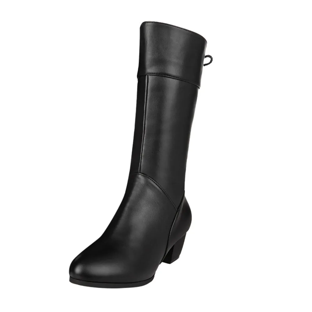 Винтажные женские ботинки однотонные на квадратном каблуке с круглым носком