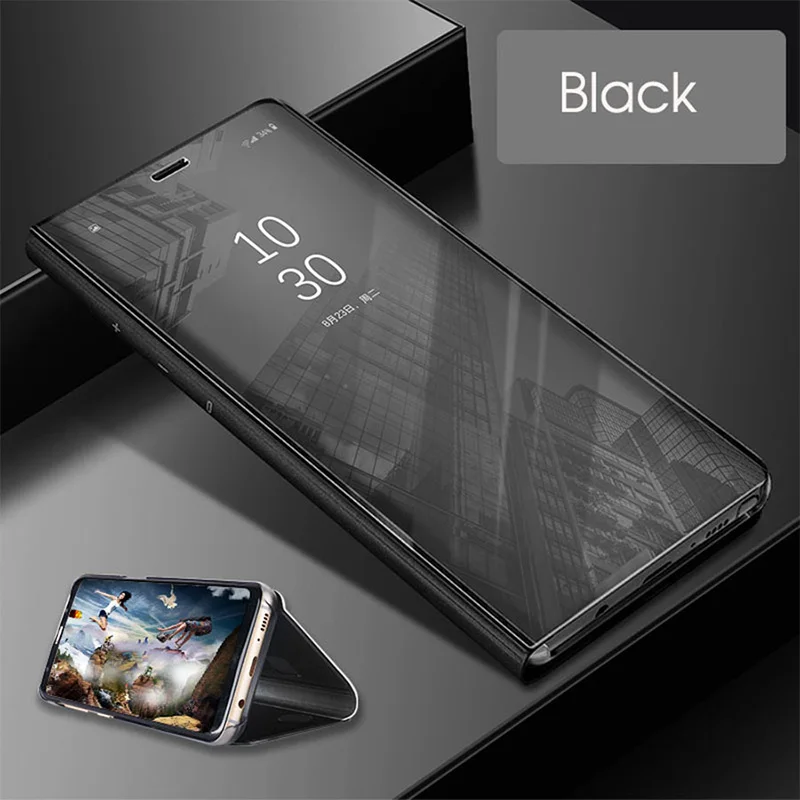 Флип-чехол mi rror для Xiaomi mi Play mi x 2 Note Max 3, полный защитный чехол для Red mi 4X 5A 6A 5 Plus 6 Pro 7 Pocophone F1 - Цвет: Черный