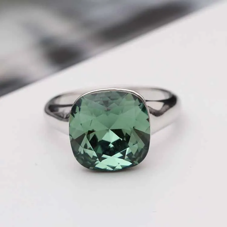 Crystal Wedding Ring for Women - MOONROCY Square Red Blue Green Silver and Rose Gold Color Rings image 5
