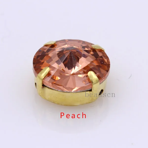 peach Все размеры 25 цветов 6-25 мм круглые Rivoli Швейные стеклянные камни золотые коготь Пришивные хрустальные стразы для свадебного платья изготовление ювелирных изделий - Цвет: peach