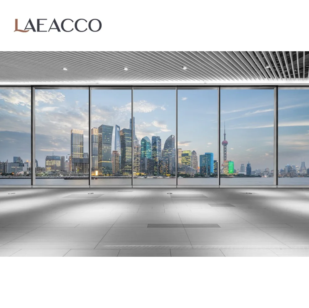 Laeacco современный городской здания Viewroom остекленной двери занавески домашний