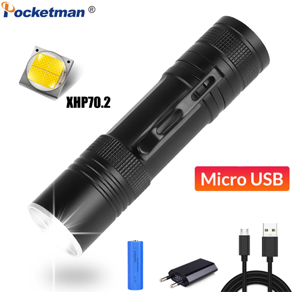 Мощный светодиодный фонарь XHP70.2, фонарь с подзарядкой через USB, масштабируемый светодиодный фонарь XHP70 XHP50, фонарик с батареей 18650