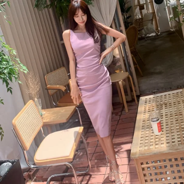 2020 летнее драпированное платье без рукавов женское облегающее сексуальное