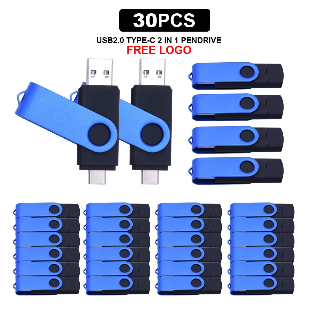 30 шт./лот 2 в 1 Type C USB 0 флэш накопитель 4 ГБ 8 16 32 64 Гб Memoria Usb флешка реальная емкость