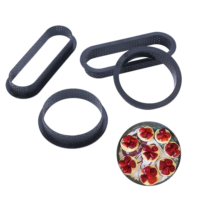 

8pcs/set Non-stickTart Mold Tarte Ring Perforated Plastic Cutting Rings Mousse Circle Cutter DIY Baking Accessories
