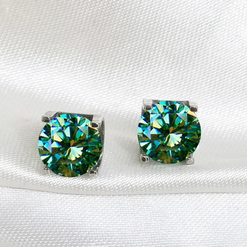 Женские серьги гвоздики из серебра 925 пробы с натуральным зеленым