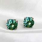 Серьги-гвоздики MeiBaPJ с натуральным зеленым муассанитом женские, классические простые украшения из стерлингового серебра 925 пробы, 1 карат