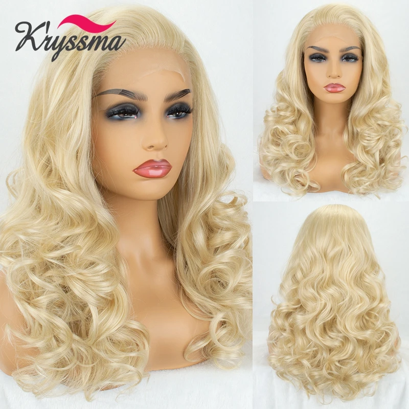 

Kryssma Short Blonde Wig Transparent Lace Synthetic Lace Front Wig Glueless Short Bob Cosplay Wigs For Women Drag Queen Wavy Wig