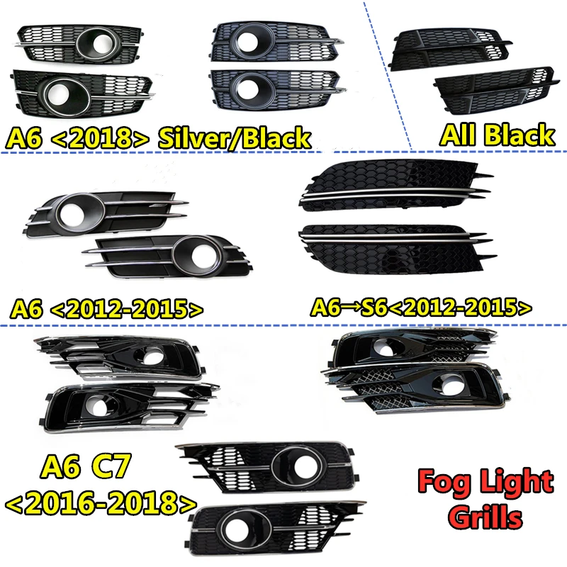 2pcs Car-styling Lower Bumper Grille Modified For Audi- A6 C7 PA  2012 2013 2014 2015 2016 Upgrade V6 S6 Front Fog Light Grills