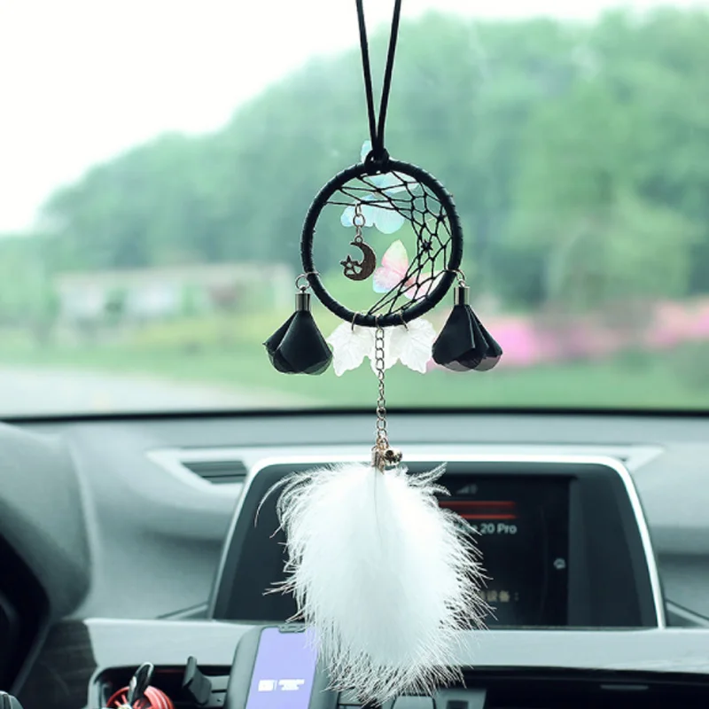 Scandinavian Style Moon Dreamcatcher With Star &amp Butterfly Leaves White Feather Windows Pendant Decoration Accessories | Дом и сад