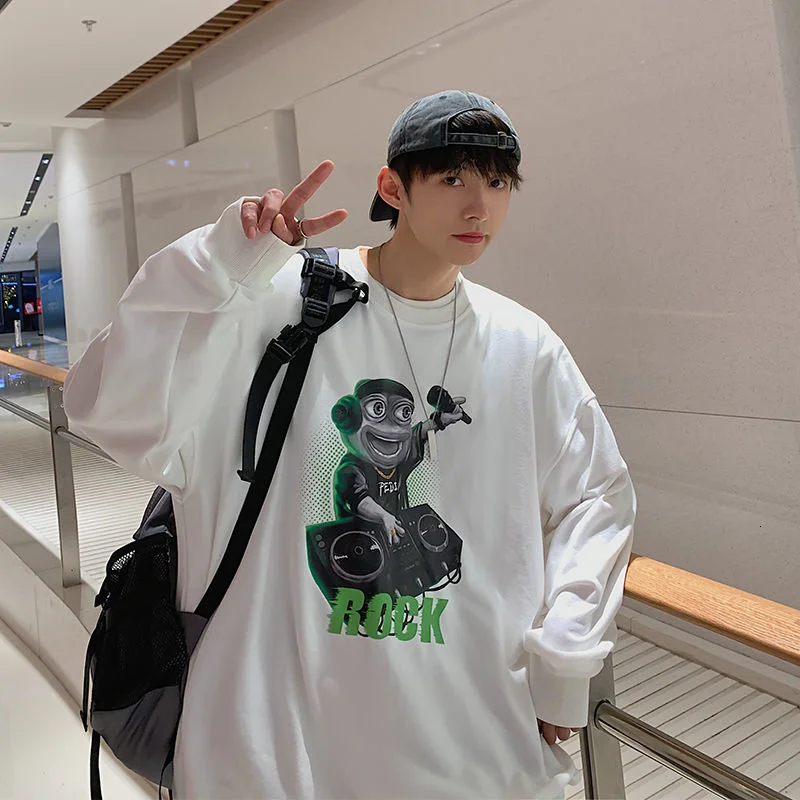 

KEMOY Rock Sad Frog Graphic Men's Sweatshirt Hip Hop Streetwear Oversized Long Sleeve Harajuku Fashion Men's Clothing