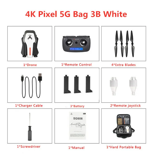 SG906 портативный Радиоуправляемый Дрон 4K gps 5G wifi FPV HD Двойная камера Дрон широкоугольный бесщеточный селфи складной Дрон 4K Квадрокоптер дроны - Цвет: 4K Pixel 5G Bag 3B W