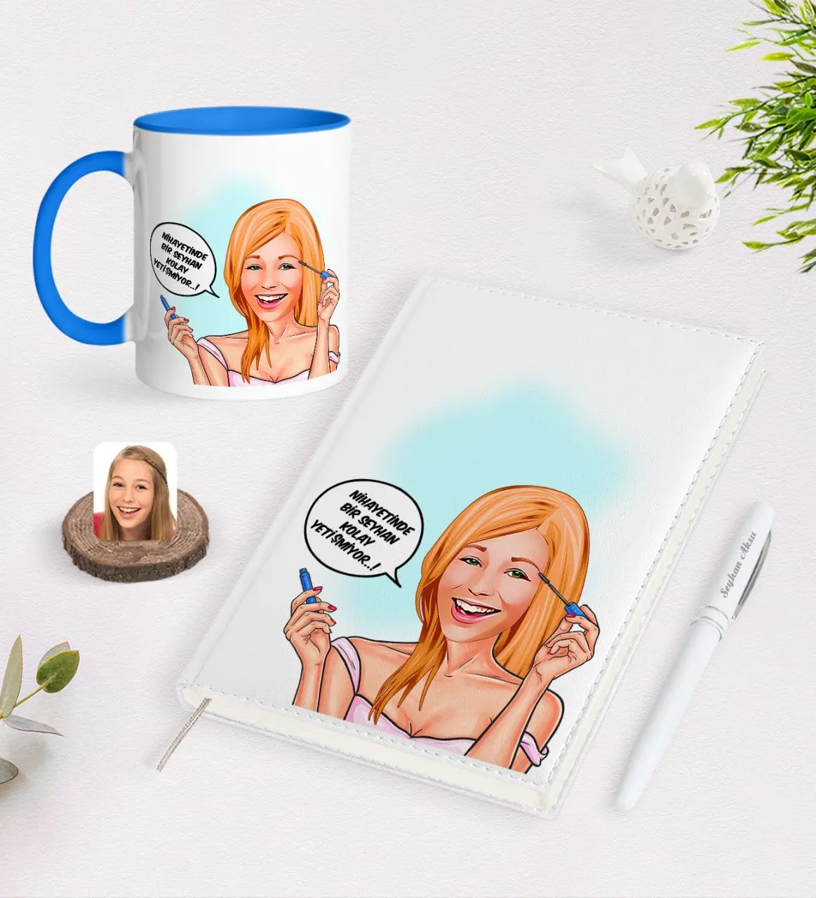 

Персонализированная Женская легко растущая карикатура 2021 Органайзер ручка и синяя кружка Seti-7