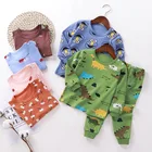 Комплект детской пижамы с мультяшным рисунком для девочек и мальчиков, одежда для сна, костюм для маленьких девочек, Осенний домашний костюм, хлопковый топ + штаны, нижнее белье из 2 предметов