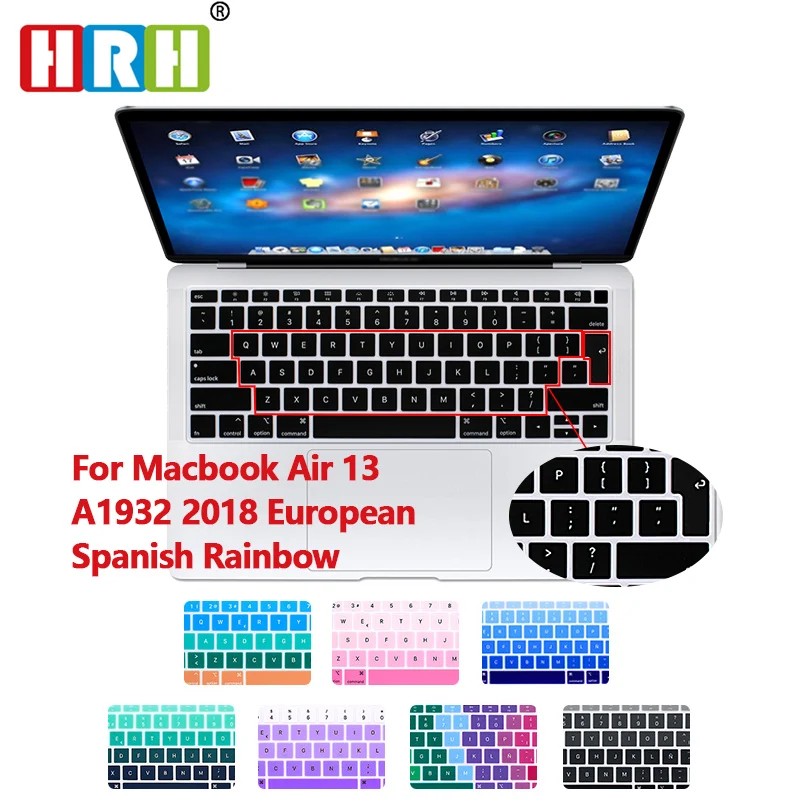 Силиконовая Защитная пленка для клавиатуры HRH Rainbow с испанской раскладкой Apple MacBook
