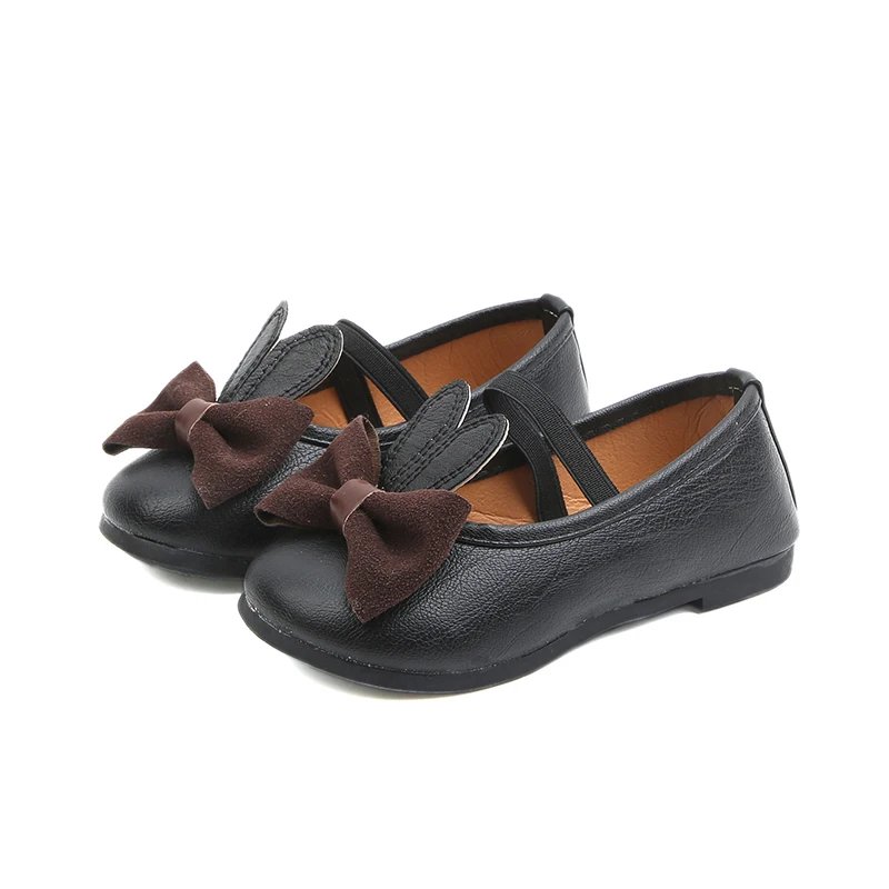 SJ005Black Bekamille/кожаная обувь для девочек; сезон весна-осень; Детские тонкие туфли; детская кожаная обувь принцессы с бантом и ушками для маленьких девочек - Цвет: SJ005Black