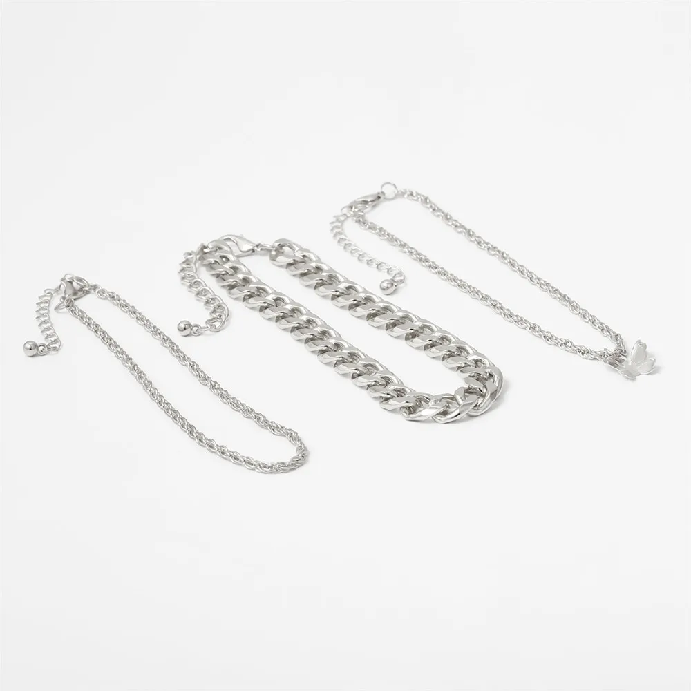 Индивидуальный Золотой кубинский ножной браслет 3 шт./компл. на ногу с бабочкой