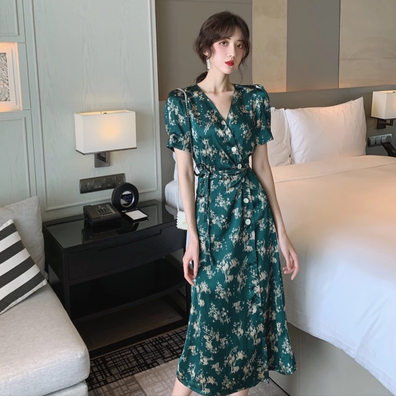 Женское атласное платье с завышенной талией Элегантное Длинное приталенное из