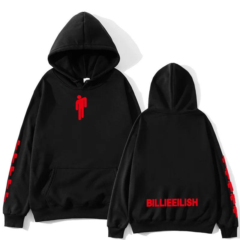 black Новая популярная толстовка с капюшоном Billie Eilish Mannen Zwarte Katoenen, толстовка с капюшоном Paar Billie Eilish, теплая толстовка с капюшоном для дома/manne - Цвет: black