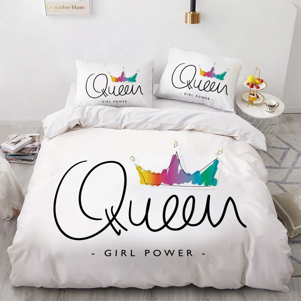 

3D Modern Bedclothes Custom Design White Quilt Cover Sets Letter Comforther Covers Pillow Slips King Queen Super King Twin Size