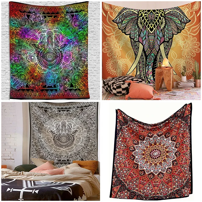 Индийская МАНДАЛА ГОБЕЛЕН настенный слон бохо стиле гобелен из ткани с