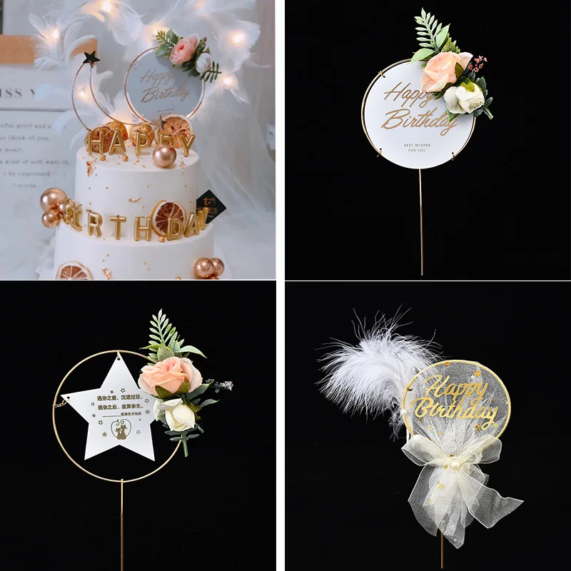 

Cake Topper Rose Flowers Feather Digital Cake Topper Wedding Couple Happy Birthday Wedding Decoration Mr and Mrs Cake Toppers