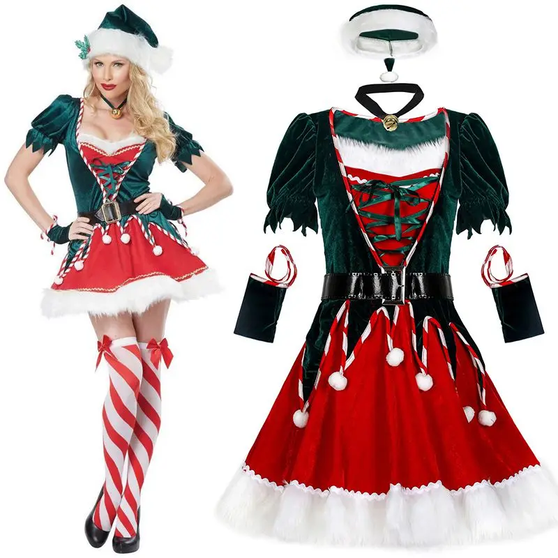 

Women Christmas Dress Christmas Tree Santa Helper Elf Xmas Outfit Gift Festival Carnival Cosplay Costumes A Line Party Dresses