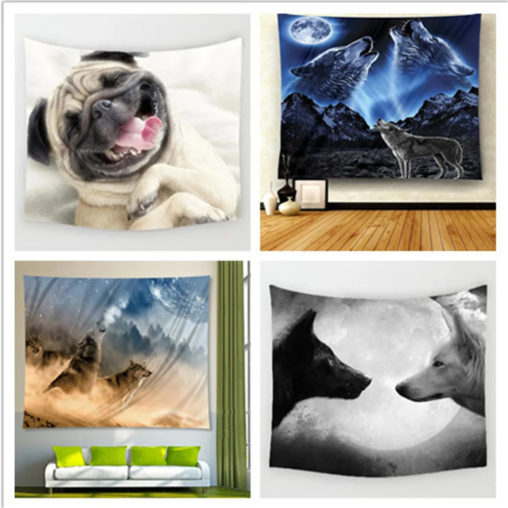 Животные Волк и гобелен с Луной украшение настенный фон Психоделический для