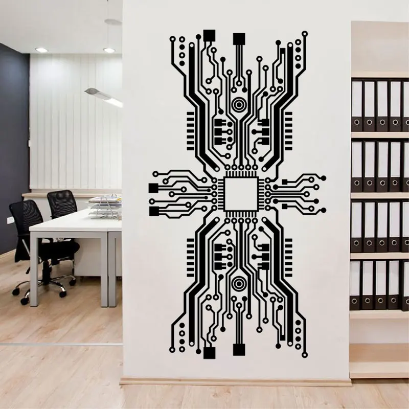 

Circuit board wall stickers, vinyl art decals, game room decals, computer office decoration murals, scientific wall stickersBG22