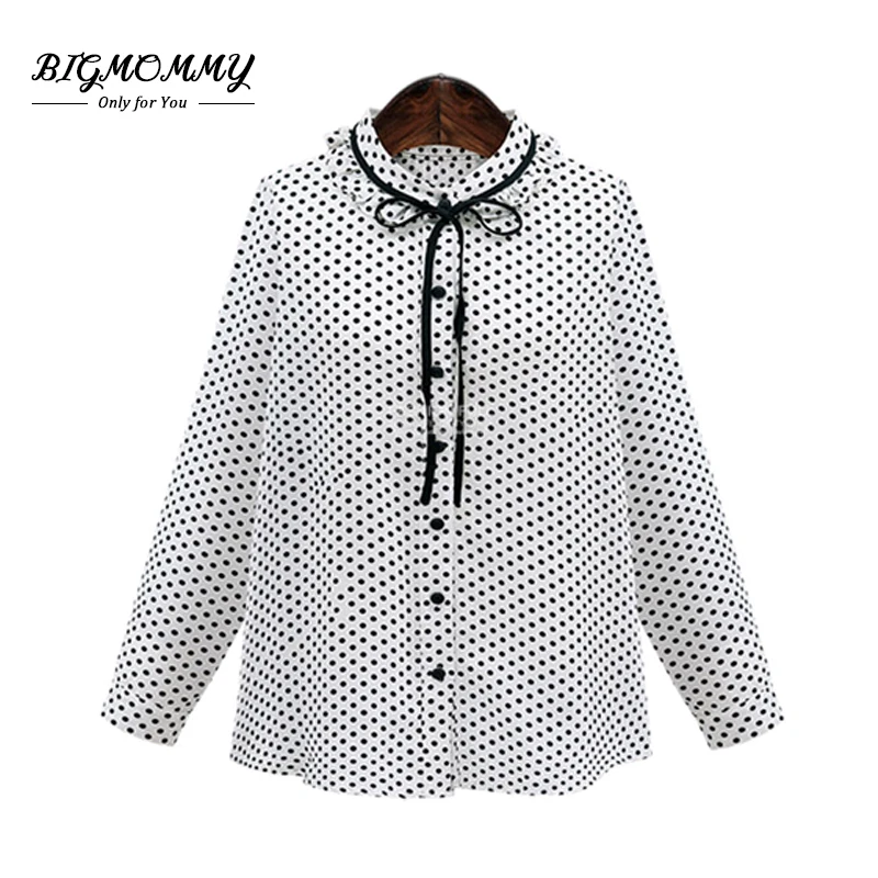 Черный белый цвет рубашка с длинным рукавом в горошек блузки осень элегантная