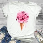 Футболка женская с принтом мороженого, модная рубашка с цветочным принтом, топ с коротким рукавом и принтом, большие размеры 4XL, на лето