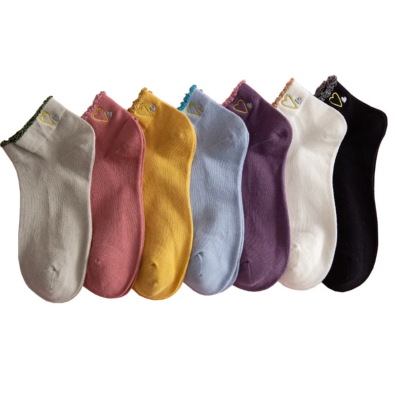 

Breathable Short Tube Sweat-absorbent Leisure Sports Ladies Gift Socks Love Spring Fun Riding Summer Embroidered 5 Pairs Socks
