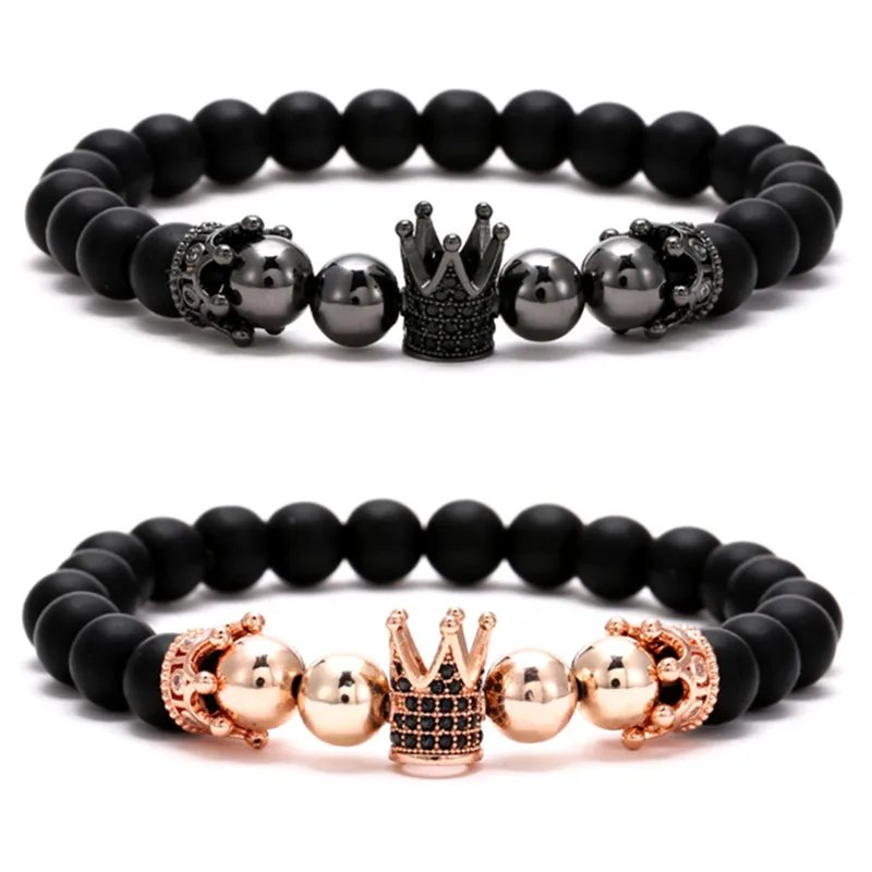 Новые модные очаровательные браслеты с микро-закрепкой из фианита, венецианская Корона, мужские и женские браслеты с бусинами из черного камня, ювелирные изделия