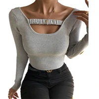 2021 factory price high quality ladies summer new solid color sexy slim long sleeved t shirt blouse