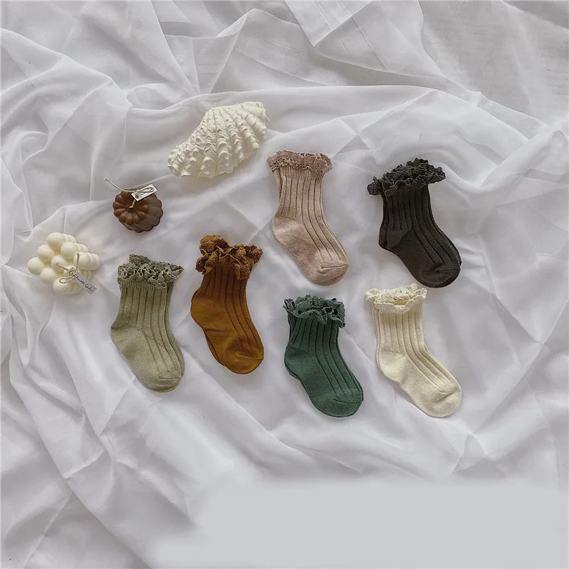 

Lovely cozy princess girls lace socks autumn winter cotton solid stripe infant kids ankle socks for toddler girls leg warmers