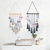 hot sales macrame tapestry with photo clip boho hand woven wall hanging tapestries home living room wall hanging decoration