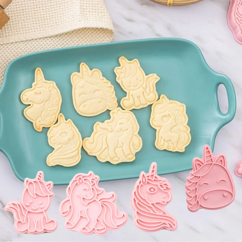 

6Pcs Unicorn Biscuit Mould Plastic 3D Cute Cartoon Cookie Cutters Pressing Frosting Fondant Stamper Cake Tool Baking Accessories