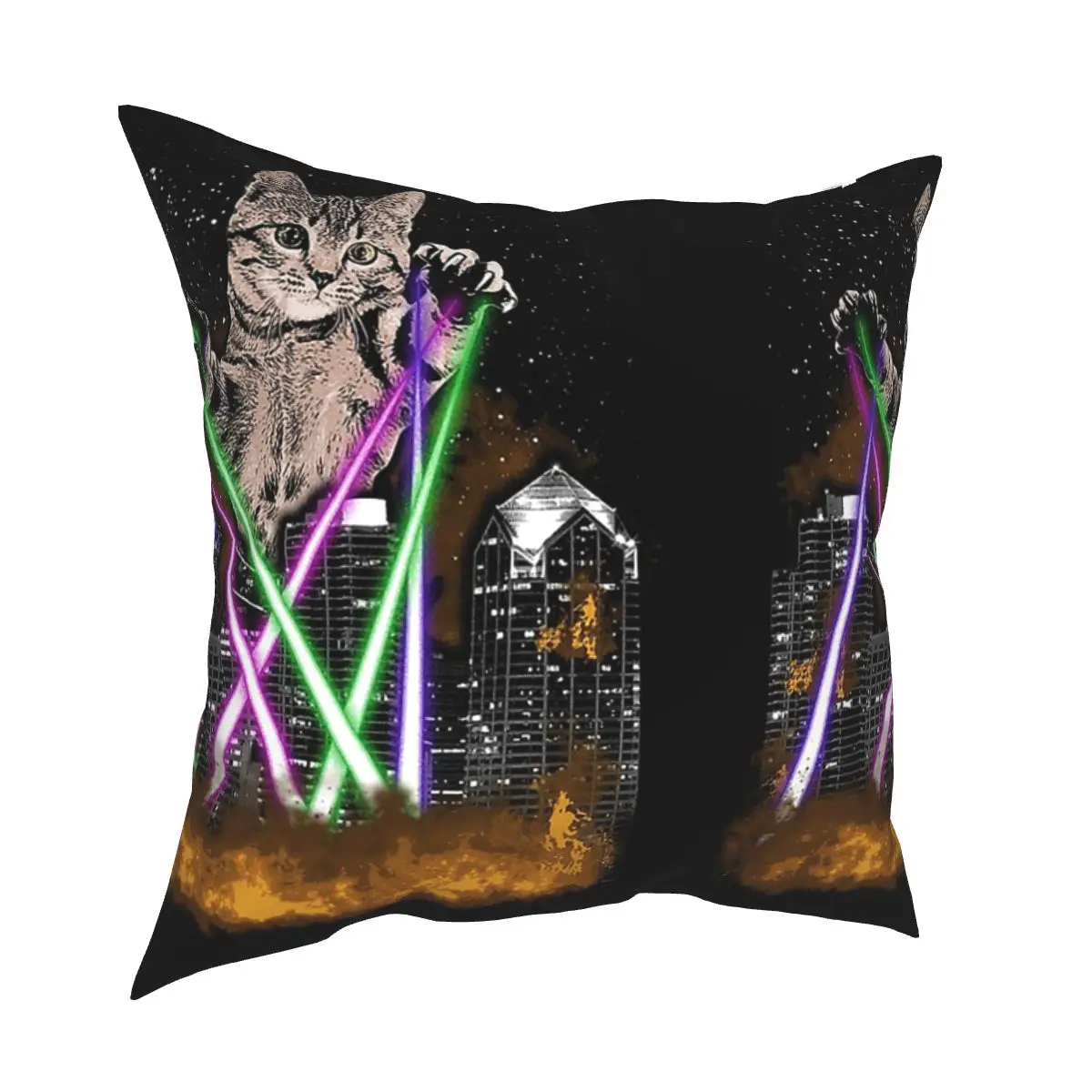 

Laser Cat Destroys City With Paws - Cute Adorable Kitten Printed Polyester Cushion Cover Decoration Home Drop Shipping 40*40cm
