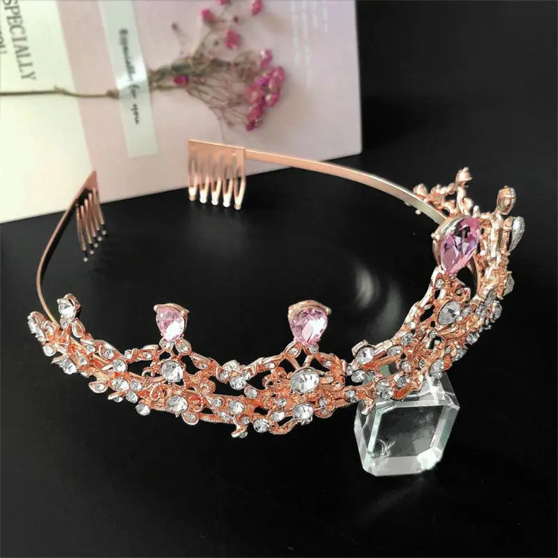 Розовый барокко королевская Королева Золотая свадебная корона Хрустальная