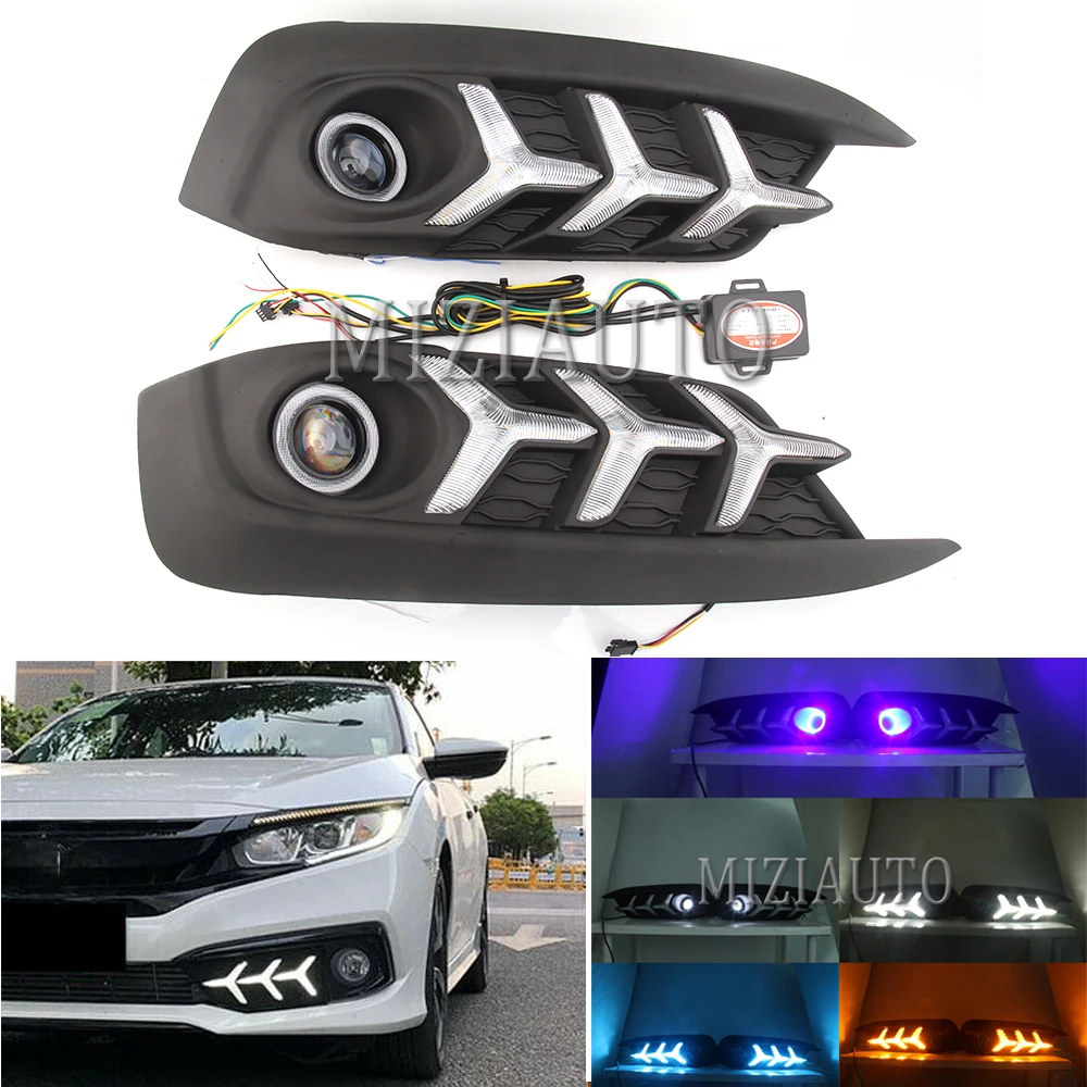 

1 Set LED Car DRL For Honda Civci 10th 2016 2017 2018 Daytime Running Lights With Angel Eye Front Fog Light Auto Accessories