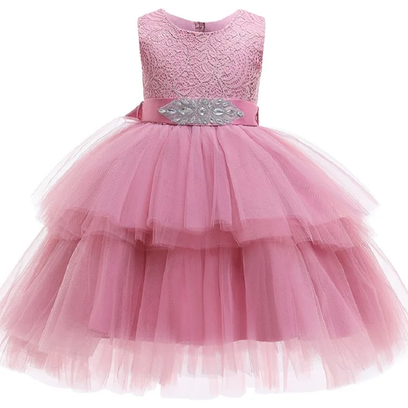 2019 spring and summer high-end new girls dress comfortable lace elegant princess layered fluffy children's wedding | Детская одежда